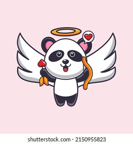 cute panda cupid cartoon character holding love arrow