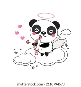  Cute panda cupid  with heart bow and arrow.