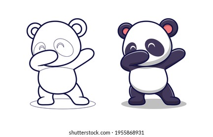 Cute panda is dabbing cartoon coloring pages for kids