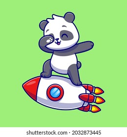 Cute Panda Dabbing On Rocket Cartoon Vector Icon Illustration. Animal Technology Icon Concept Isolated Premium Vector. Flat Cartoon Style