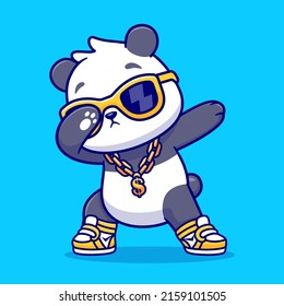 Cute Panda Dabbing Wearing Gold Chain Necklace And Glasses Cartoon Vector Icon Illustration. Animal Nature Icon Concept Isolated Premium Vector. Flat Cartoon Style