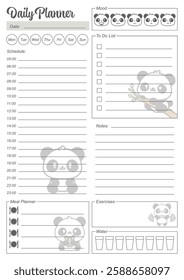 Cute panda daily planner template