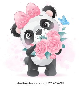 Cute panda dance with watercolor effect