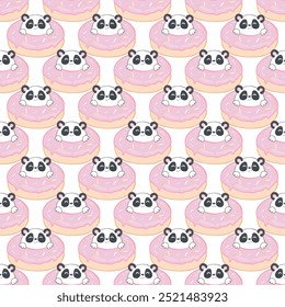 Cute panda and desserts. Kids print. Seamless pattern for fabric, wrapping, textile, wallpaper, apparel. Vector.