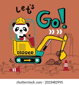 cute panda and digger funny animal cartoon