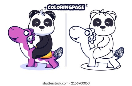 cute panda with dinosaurs with coloring pages suitable for kids