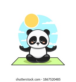 lindo panda do meditación con fondo de cielo