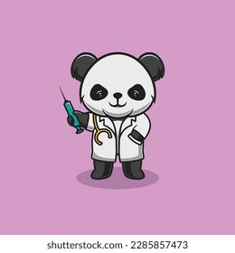 Cute panda doctor cartoon illustration