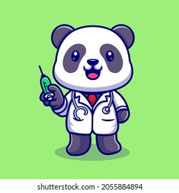 Cute Panda Doctor With Syringe Cartoon Vector Icon Illustration. Animal Health Icon Concept Isolated Premium Vector. Flat Cartoon Style