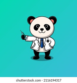 Cute panda doctor with syringe cartoon vector illustration