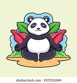 Cute Panda doing Yoga Cartoon. Animal Vector Icon Illustration, Isolated on Beige Background