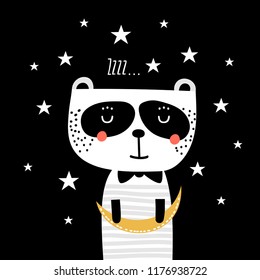 Cute panda dreamer. Vector illustration in scandinavian style. Suitable for textiles, postcards, posters, printing, decorating children's item.