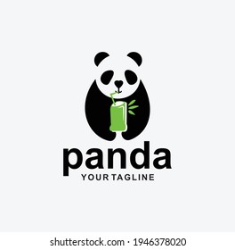 Cute panda drink in bamboo logo Design icon Vector Stock.