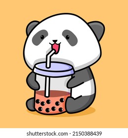 Cute Panda Drink Boba Milk Tea Cartoon Design