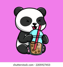 Cute Panda Drink Boba Milk Tea Cartoon Vector Icons Illustration. Flat Cartoon Concept. Suitable for any creative project.