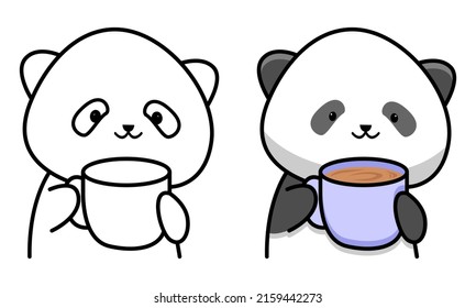 Cute panda drink coffee coloring page for kids