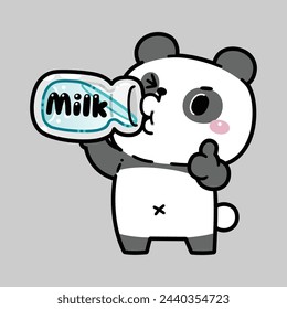 Nette Panda Getränk Milch Cartoon Vektor-Illustration. Flacher Zeichentrickstil