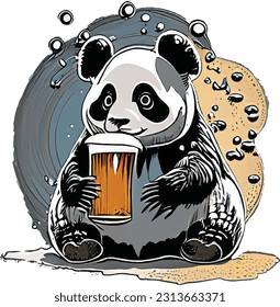 Panda lindo bebiendo cerveza, fresco, caricatura de panda, vaso de cerveza, personaje