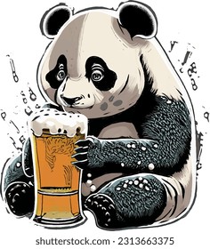 Panda lindo bebiendo cerveza, fresco, caricatura de panda, vaso de cerveza, personaje