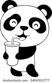 cute panda drinking black and white