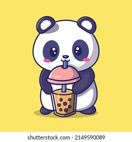 Cute Panda Drinking Boba Tea Milk Cartoon Vector Icon  Animal Drink Icon Concept Isolated Premium Vector Image Isolated  Flat drawing style