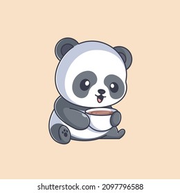 Cute panda drinking coffee cartoon