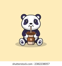 Cute Panda beber café cartografía vectorial concepto de ilustración plana aislado
