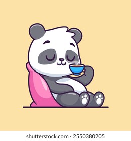 Cute Panda Drinking Coffee Cartoon Vector Icon Illustration. 
Animal Drink Icon Concept Isolated Premium Vector. Flat 
Cartoon Style 