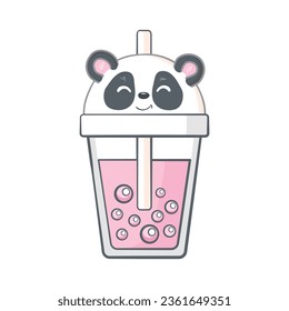 Cute Panda Drinking Coffee Time card. Charming panda drinks coffee. Vector greeting card with cute animal.