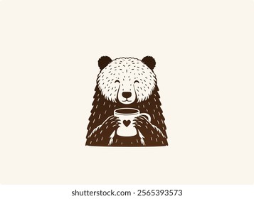 Cute Panda Drinking Coffee Vector Graphic Design