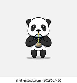 Cute panda drinking a cup coffee