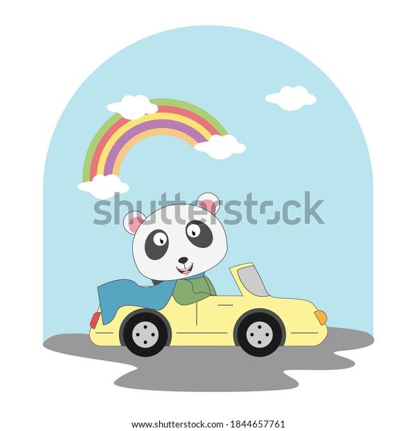 cute\
panda drive a car, simple vector illustration\
design