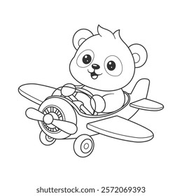 Cute panda driving airplane for coloring