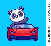 Cute Panda Driving Car Cartoon Vector Icon Illustration. Animal Transportation Icon Concept Isolated Premium Vector. Flat Cartoon Style