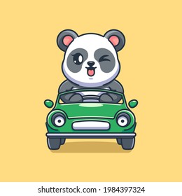 Cute Panda Driving The Car Cartoon