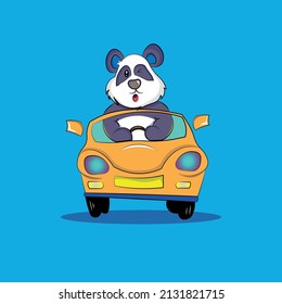 Cute Panda Driving The Car Cartoon