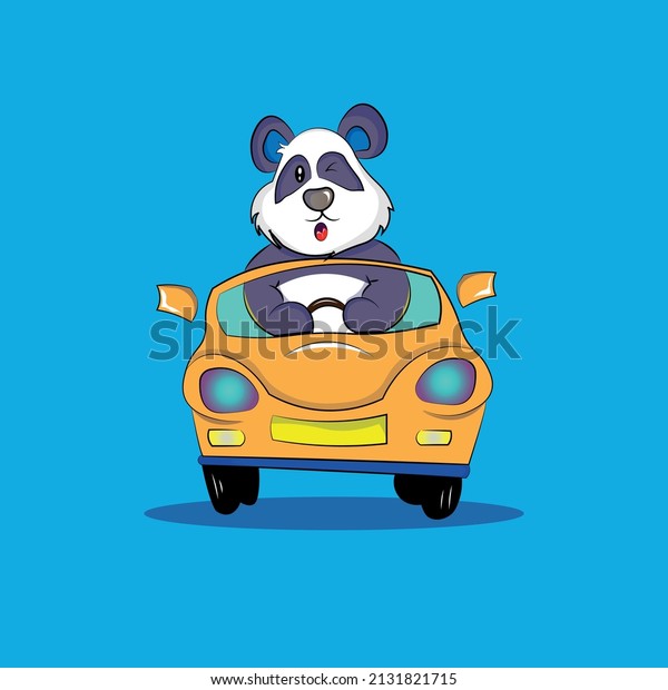 Cute Panda Driving The Car\
Cartoon