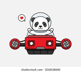 Cute panda driving flying vehicle