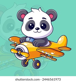 Lindo panda conduciendo un avión naranja
