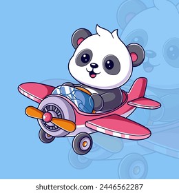 Cute panda driving a red airplane