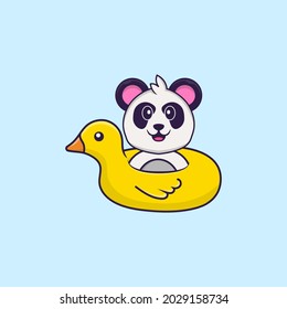 Cute Panda With Duck buoy. Animal cartoon concept isolated. Can used for t-shirt, greeting card, invitation card or mascot.