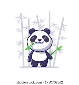 Cute Panda Eat Bamboo Cartoon Vector Icon Illustration. Animal Icon Concept Isolated Premium Vector. Flat Cartoon Style 