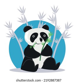Cute Panda Eat Bamboo Cartoon Vector Icon Illustration. Animal Icon Concept Isolated Premium Vector. Flat Cartoon Style.