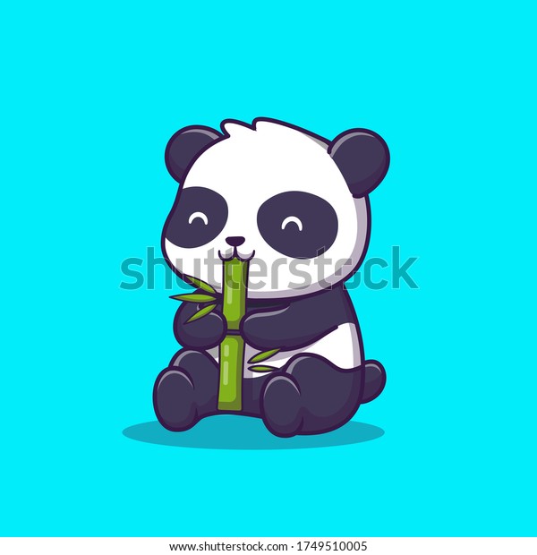 かわいいパンダが竹の漫画のベクター画像アイコンイラストを食べる 動物のアイコンコンセプト プレミアムベクター画像 フラットカートーンスタイル のベクター画像素材 ロイヤリティフリー