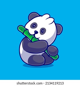 cute panda eat bamboo illustration suitable for mascot sticker and t-shirt design