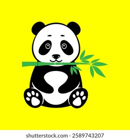 Cute panda eat bamboo illustration