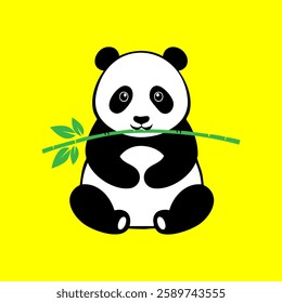 Cute panda eat bamboo illustration