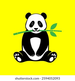 Cute panda eat bamboo illustration flat vector cartoon