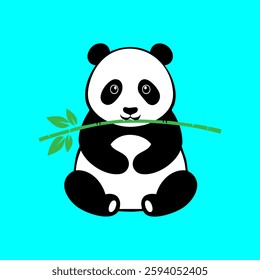 Cute panda eat bamboo illustration flat vector cartoon mascot