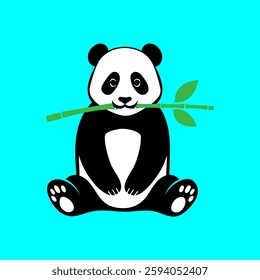 Cute panda eat bamboo illustration flat vector cartoon mascot
